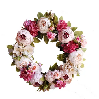 Vestuvių Dekoravimas 40cm Rotango rožių Vainikas Didelis Bijūnas Vainikas Dekoro Gėlių Hoopas Kalėdų Dekoro Namuose Kabo Dirbtinių Gėlių