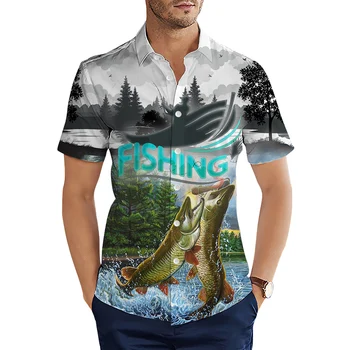 Vyriški Havajų Marškinėliai Prarasti Viršuje 5XL Bass Fishing Atspausdinta Marškinėliai Vyrams Mados Marškinėliai Vyrams, Moterims Vasaros Trumpas Rankovės