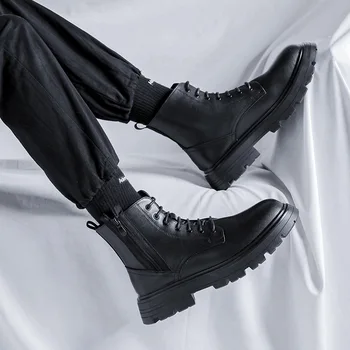 vyriškos laisvalaikio platformos batai juodos spalvos natūralios odos batai šalies pokylių suknelės kaubojus kulkšnies įkrovos pavasarį, rudenį trumpas botas hombre