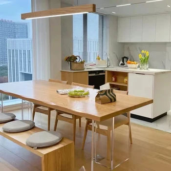 Šiaurės akrilo sustabdytas medžio masyvo šviesos prabangus valgomasis stalas dizainerio kūrybos stalas Japonų žurnalo stačiakampio formos workbench