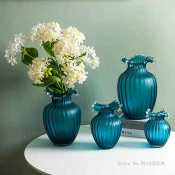 Šiaurės minimalistinis retro mėlyna dryžuotas stiklo vaza amatų papuošalai namo gyvenamasis kambarys miegamasis darbalaukio valgomasis dekoratyvinė vaza